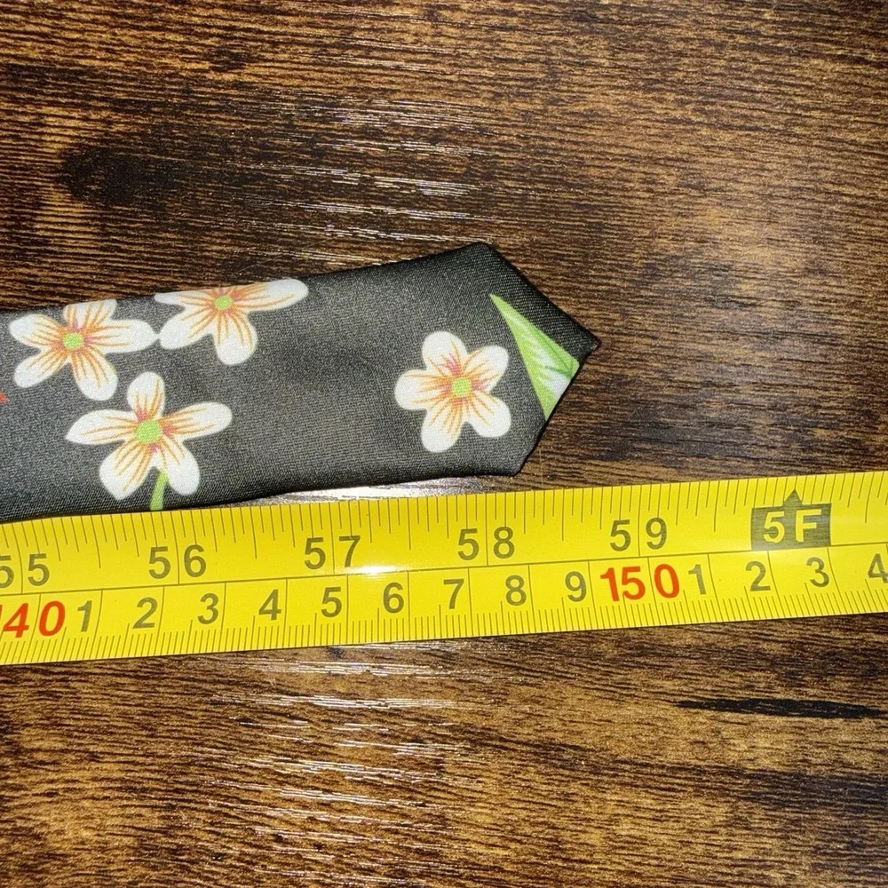 Hi-Tie Floral Tie & Pocket Square Set Black Red Flower Neck Tie Handkerchief Men